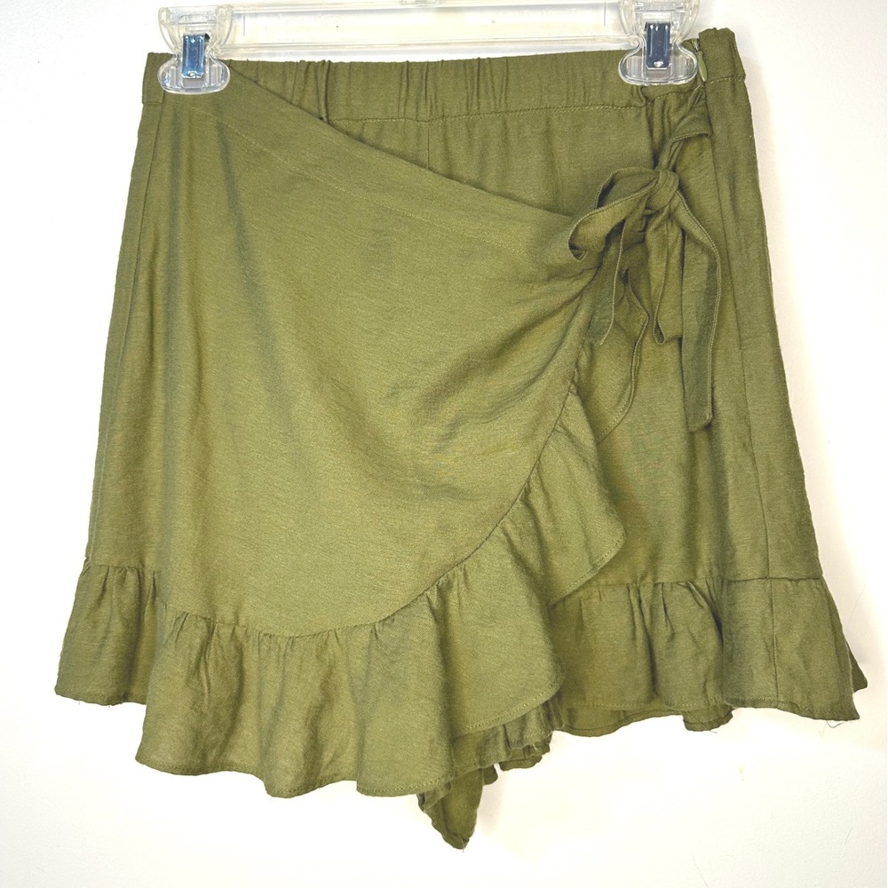 Altar'd State Skort Women S Olive Green Excellent Ruffle Wrap Front Side Tie